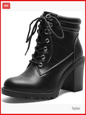 Wide Width Ankle Booties Chunky Heel Lace Up Side Zipper Combat Boots